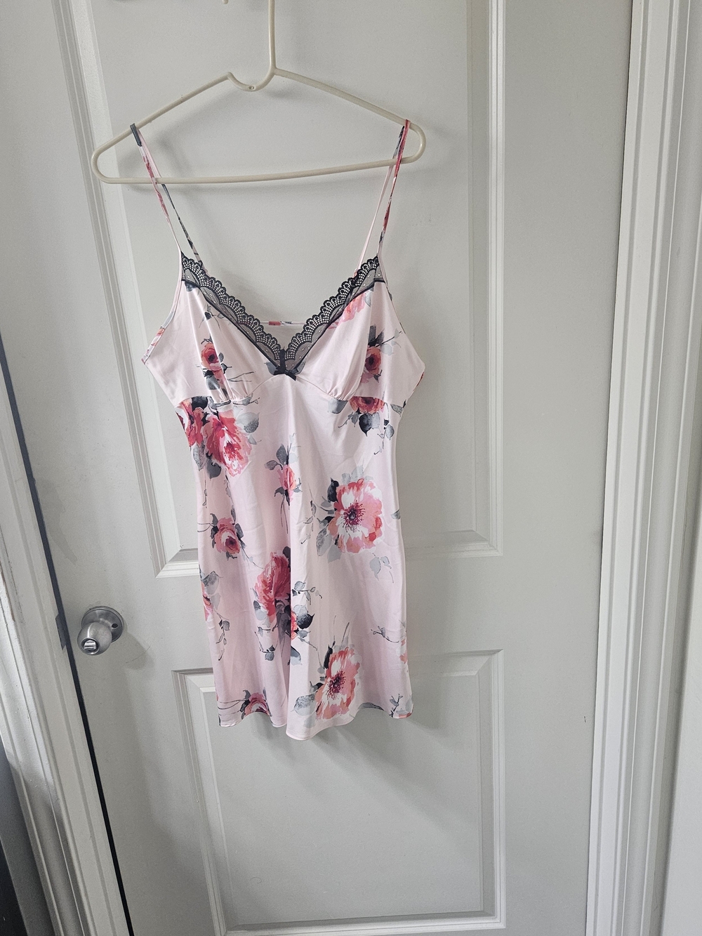 Apt. 9 Pink Floral Satin Chemise with Black Lace